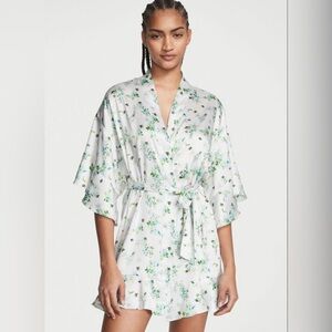 Victoria's Secret White Robe with Green Floral Pattern
